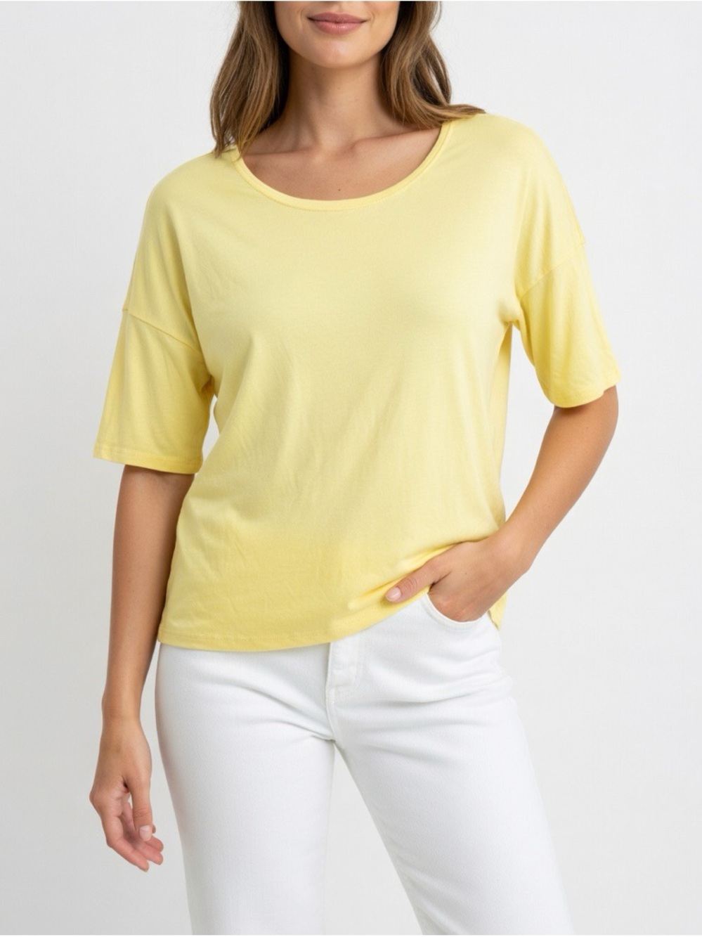 Piko 1988 Women's Scoop Neck Short Sleeve Top - Light Yellow
